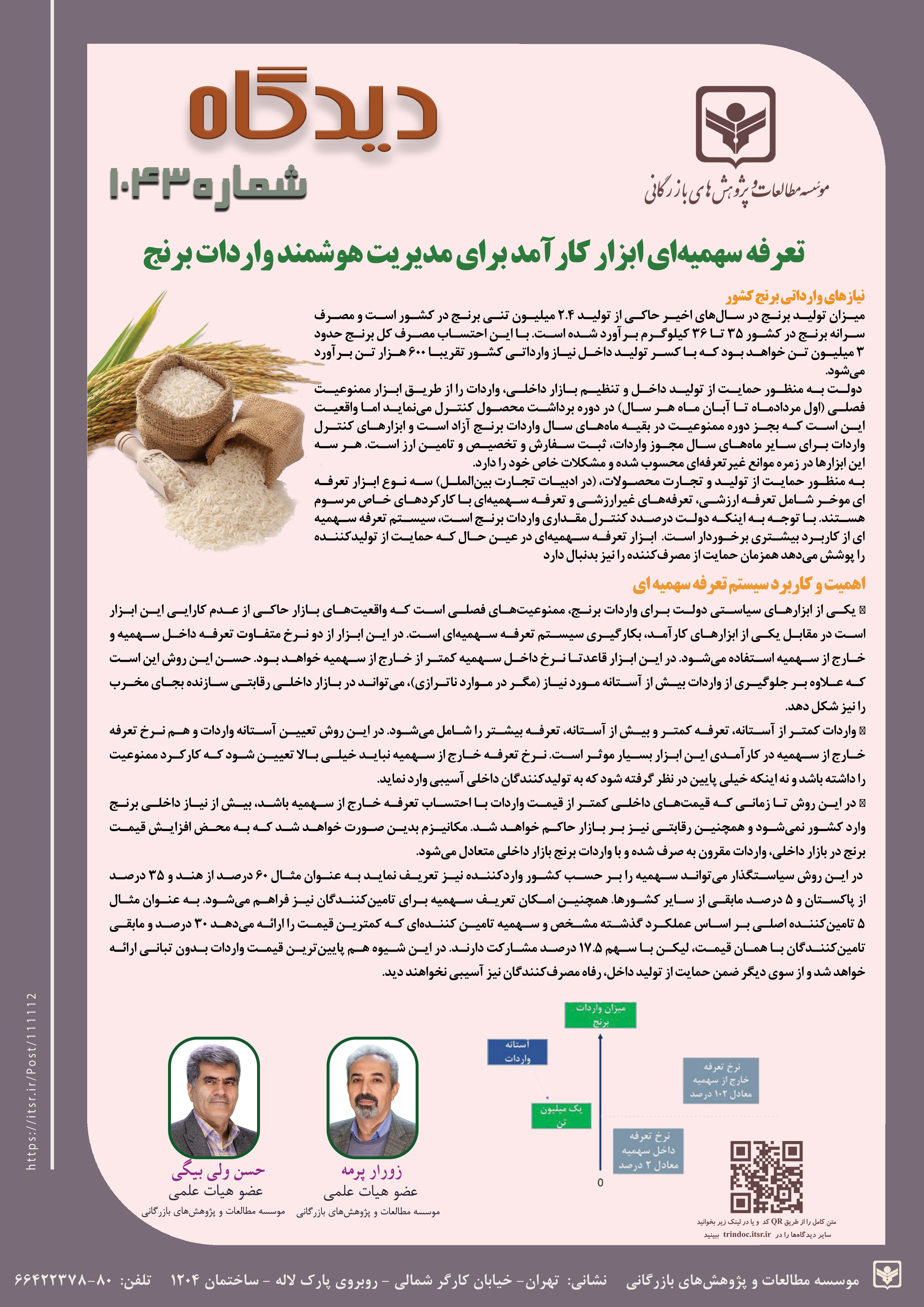 دیدگاه 1043: تعرفه سهمیه ای ابزار کارآمد برای مدیریت هوشمند واردات برنج